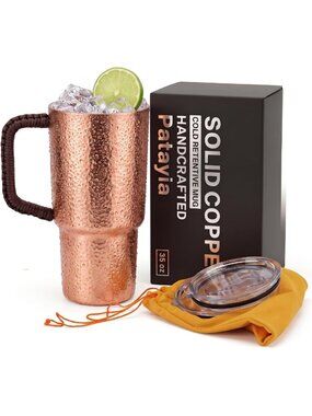 35oz Copper Tumbler with Lid & Braided Handle - Insulated Drinkware for Hot/Cold
